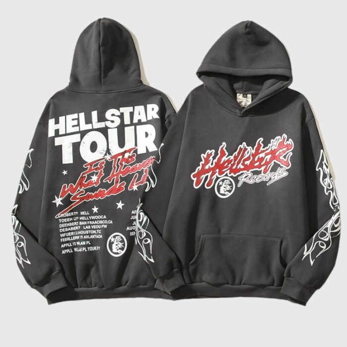 Hellstar Records Tour Flame Hoodie Jet Black - Image 3