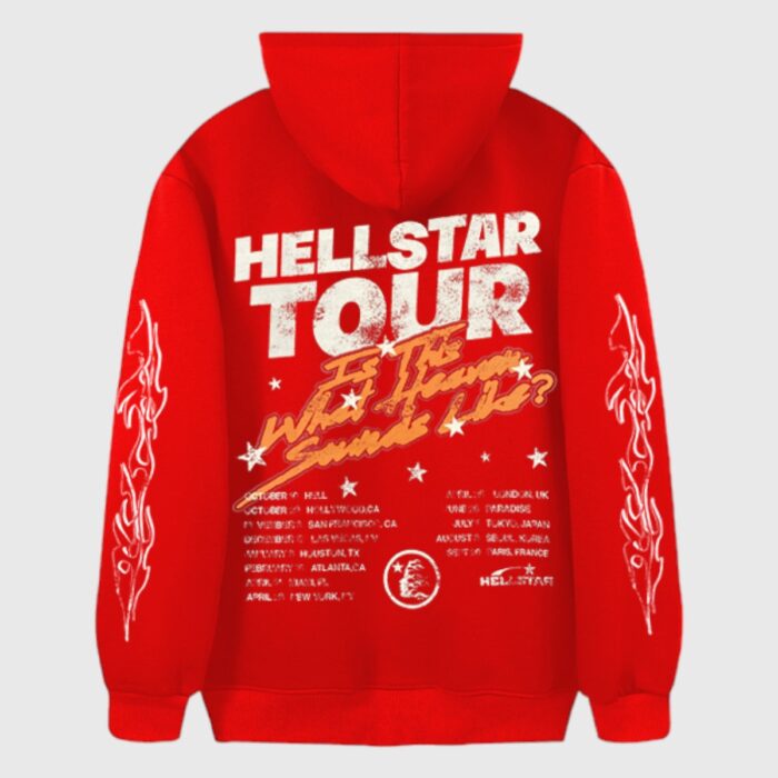 Hellstar Records Tour Flame Print Hoodie Red - Image 2