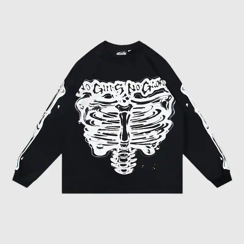 Hellstar-Skeleton-Long-Sleeve-Shirt-Black-front-view