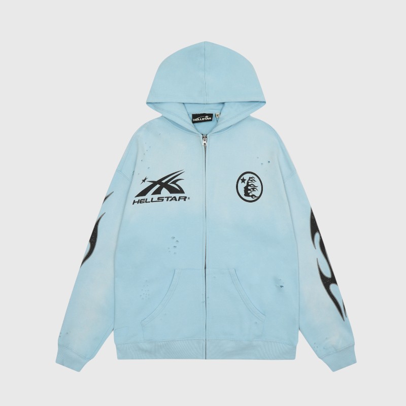 Hellstar Sports Zip-Up Hoodie Blue front view Hellstar Sports Zip-Up Hoodie Blue - Image 1