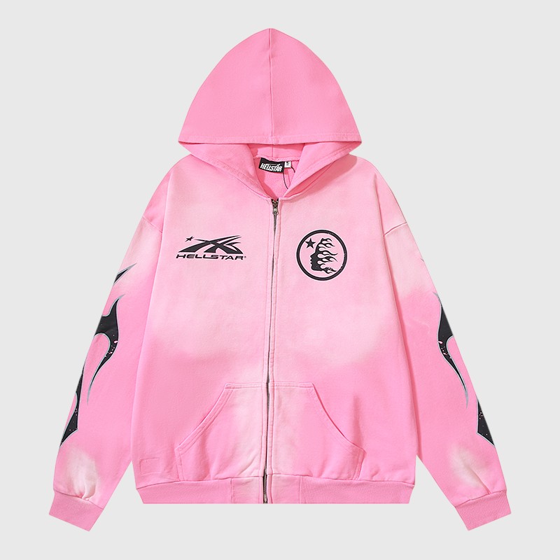 Hellstar Sports Zip-Up Hoodie Pink front view Hellstar Sports Zip-Up Hoodie Pink - Image 1
