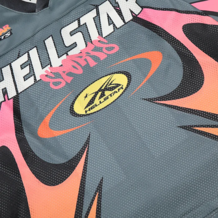 Hellstar Grey and Orange Mesh Long Sleeve Tee - Image 4