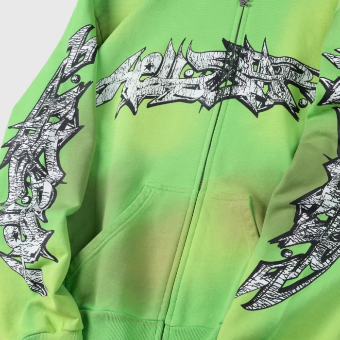 Hellstar Graffiti Zip-Up Green Hoodie - Image 3
