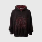 Hellstar Overdye Cheetah Zip-up Hoodie Red Front