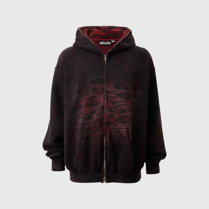 Hellstar Overdye Cheetah Zip-up Hoodie Red Front