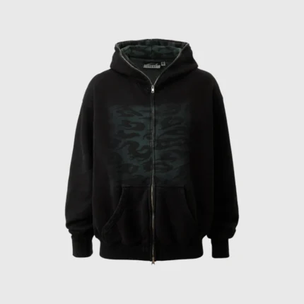 Hellstar Overdye Cheetah Zip-up Hoodie Green Front