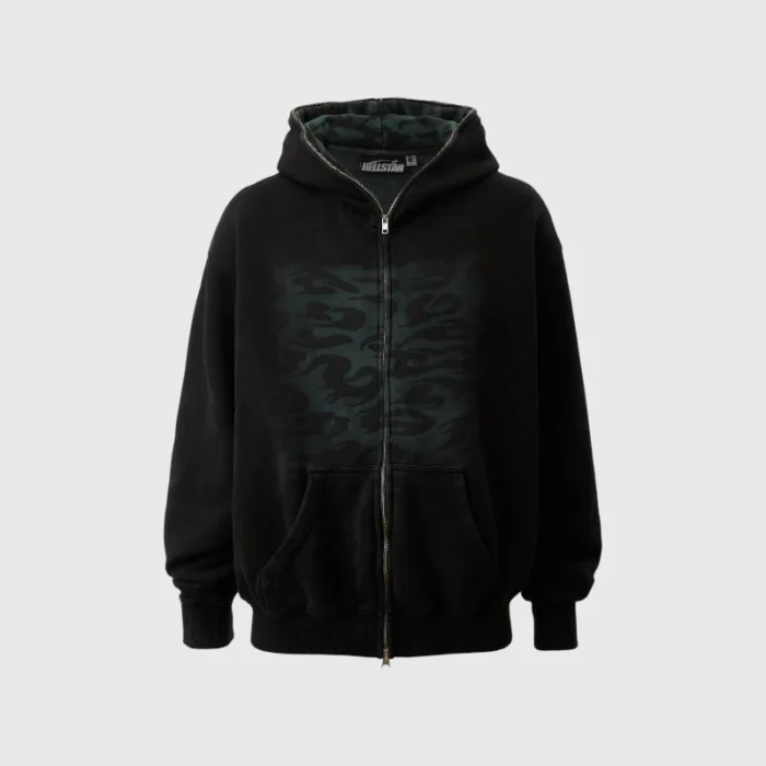 Hellstar Overdye Cheetah Zip-up Hoodie Green Front
