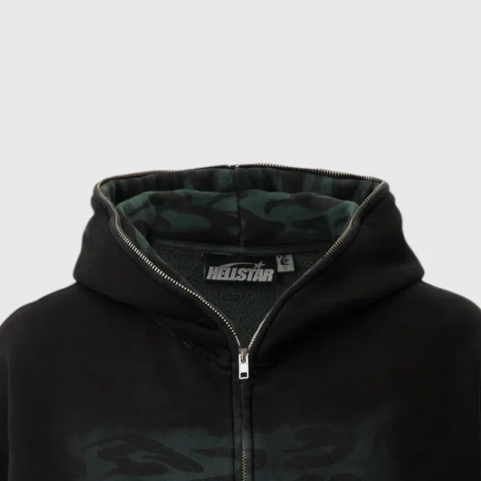 Hellstar Overdye Cheetah Zip-up Hoodie Green Closeup