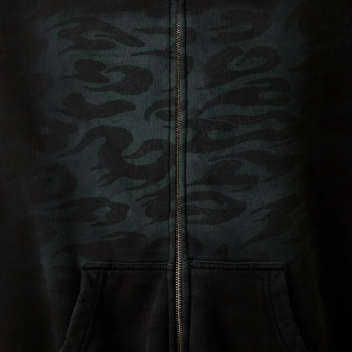 Hellstar Overdye Cheetah Zip-up Hoodie Closeup Green