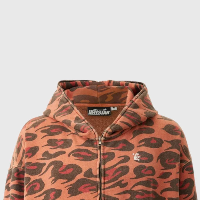 Hellstar Sunfaded Cheetah Zip-Up Closeup Hoodie