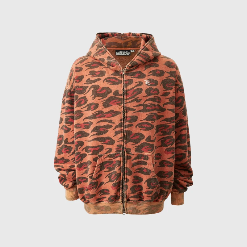 Hellstar Sunfaded Cheetah Zip-Up Hoodie Front