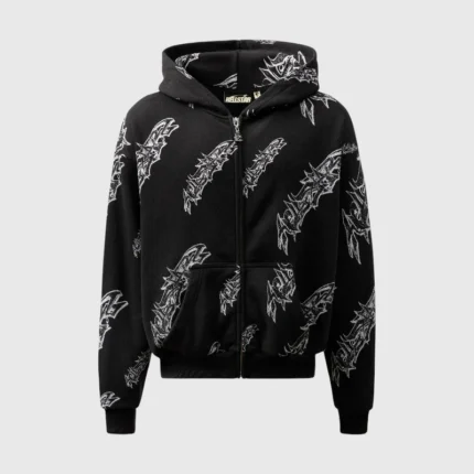 Hellstar Graffiti-Print Zip-Up Hoodie black