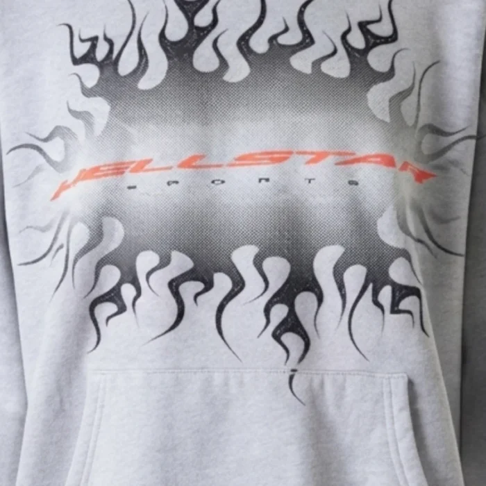Hellstar Gradient Flame Hoodie Grey Closeup