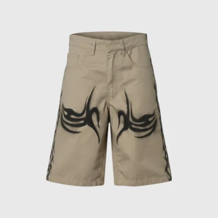 Hellstar Khaki Tribal Airbrushed Shorts Front
