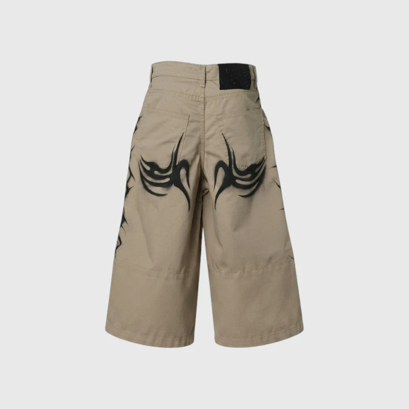Hellstar Khaki Tribal Airbrushed Shorts Back