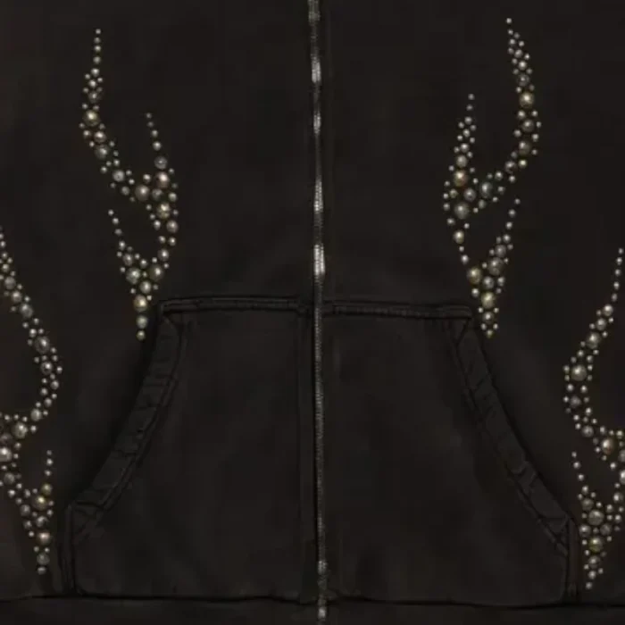 Hellstar Studded Flame Zip-Up Hoodie Closeup