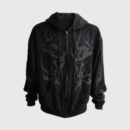 Hellstar Tribal Flame Zip-Up Hoodie Black Front