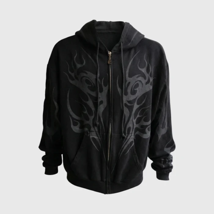 Hellstar Tribal Flame Zip-Up Hoodie Black Front