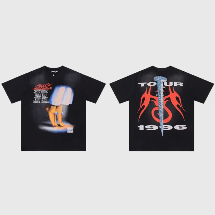Hellstar Nails Tour Path To Paradise T Shirt If you’re looking to add a truly unique edge to your rotation, the Hellstar "Nails Tour: Path to Paradise" T-Shirt is the move. This piece blends the brand’s signature dark, rebellious aesthetic with an intricate, tour-inspired graphic that stands out in any crowd. Whether you’re layering it under a hoodie or wearing it as the focal point of your fit, the ultra-soft, heavyweight cotton delivers that perfect boxy, streetwear-ready drape. It’s not just a graphic tee; it’s a collector's piece that brings high-fashion energy to your everyday look. Key Features Exclusive Graphic Design: Features the standout "Path to Paradise" artwork from the Nails Tour collection, complete with sharp, detailed prints that stay vibrant wash after wash. Heavyweight Premium Cotton: Crafted from high-density, breathable cotton, this tee offers a substantial, luxury feel that maintains its structure and shape over time. Signature Relaxed Fit: Designed with a modern, oversized silhouette, giving you that authentic streetwear aesthetic that pairs perfectly with cargo pants, distressed denim, or joggers. Vintage-Inspired Finish: The fabric is pre-treated for a soft, broken-in feel right out of the bag, providing maximum comfort for all-day wear. Durable Construction: Built with reinforced seams and a durable crew neck collar to ensure this piece remains a staple in your wardrobe for years to come.