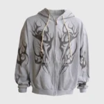 Hellstar Tribal Flame Zip-Up Hoodie Grey Front
