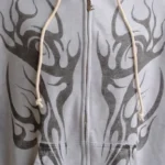 Hellstar Tribal Flame Zip-Up Hoodie Grey Closeup