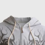 Hellstar Tribal Flame Zip-Up Hoodie Closeup Grey