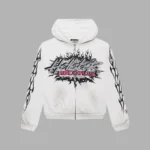 Hellstar Records Glitter Zip Up White Hoodie