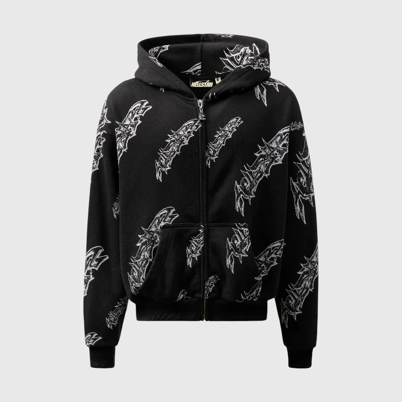BlackHellStarTagHoodie1_2048x2048.webp Hellstar Graffiti-Print Zip-Up Hoodie - Image 1