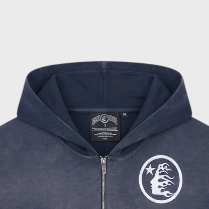 Hellstar Logo Zip Up Sweatshirt Vintage Navy - Image 3
