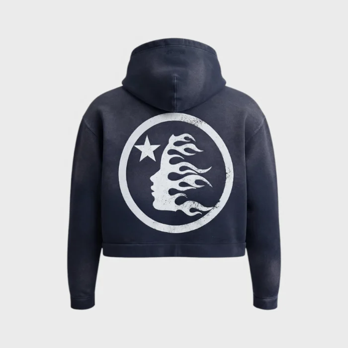 Hellstar Logo Zip Up Sweatshirt Vintage Navy - Image 2