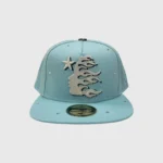 Hellstar baby blue 59Fifty fitted hat featuring the iconic OG logo with premium sparkling rhinestone embellishments.