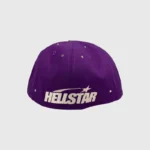 Purple Hellstar OG Logo 59Fifty fitted hat featuring sparkling rhinestone embellishments for a premium streetwear look.