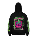 Black Hellstar hoodie featuring an H-King graphic print with neon green and pink computer-themed glitch art design