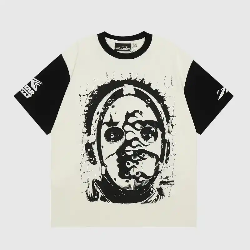 Hellstar 777 Path 2 Paradise T Shirt Front Graphic Hellstar 777 Path 2 Paradise vintage washed white t-shirt featuring a black graphic mask print on the front.