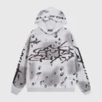 Hellstar hoodie in grey featuring an all-over cosmic graphic print and a spacious kangaroo front pocket design.