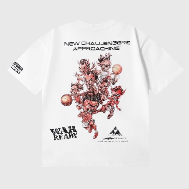 Back view of the white Hellstar All Stars T-shirt featuring New Challengers Approaching graphic with basketball players