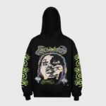Hellstar Amen Print Hoodie in black with graphic screen print design and comfortable fleece fabric construction.