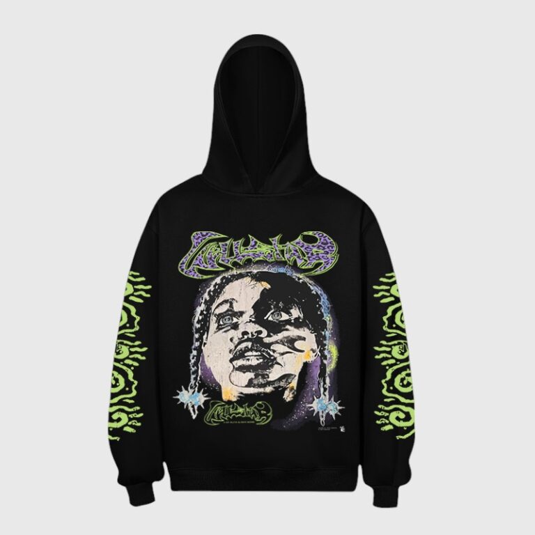 Hellstar Amen Print Hoodie in black with graphic screen print design and comfortable fleece fabric construction.