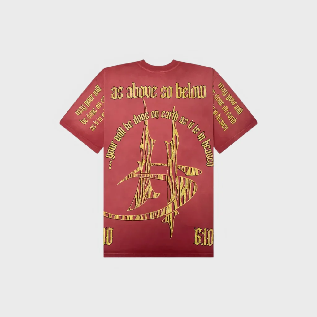 Red Hellstar As Above So Below heavyweight cotton t-shirt with occult-inspired gold distressed graphic prints.