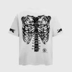 Back view of the Hellstar Barbed Wire Rib Cage T-shirt featuring a black graphic print on a plain white cotton tee.