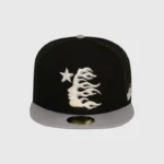 Black and grey Hellstar baseball fitted hat featuring a premium embroidered graphic on the front panel.