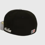 Black Hellstar baseball fitted hat featuring premium embroidered logo details and structured construction for streetwear.