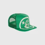 Green Hellstar Big Logo Trucker Snapback Hat featuring a classic mesh back and adjustable snapback closure style.