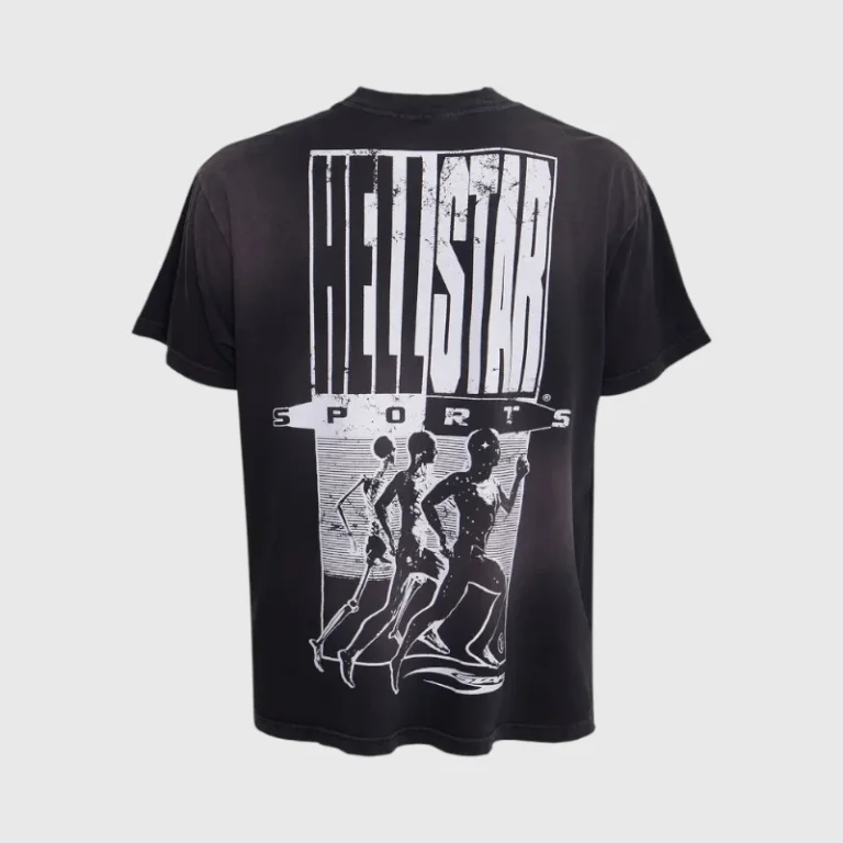 Back view of the black Hellstar Big Rings T-shirt featuring a vintage washed graphic screen print design.