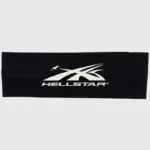 Black Hellstar headband featuring a premium embroidered logo, crafted from soft, stretchy fabric for streetwear style.