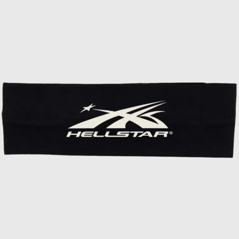 Black Hellstar headband featuring a premium embroidered logo, crafted from soft, stretchy fabric for streetwear style.