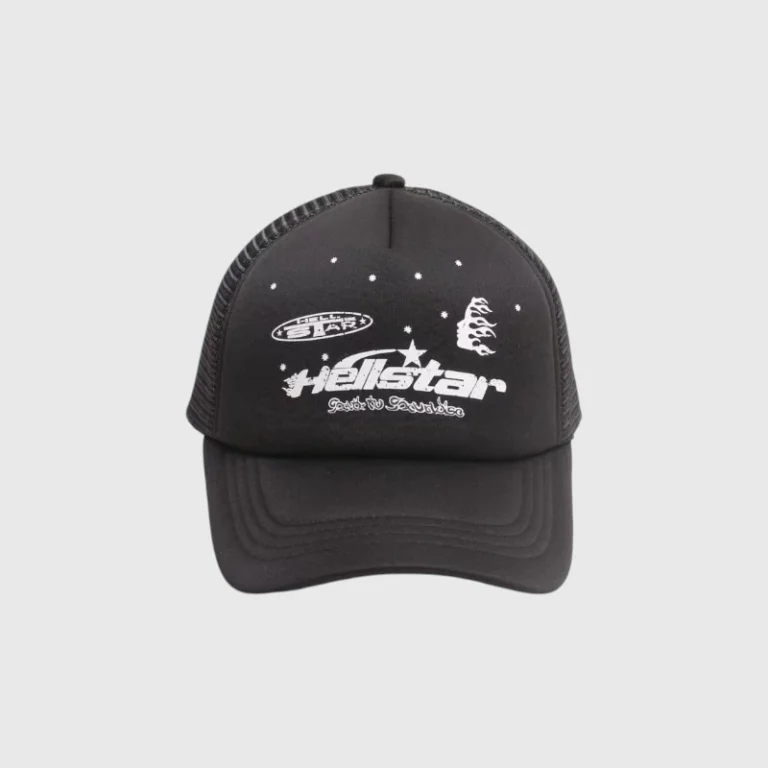 Black Hellstar snapback cap with white graphic logo, featuring an adjustable closure and breathable mesh back design.