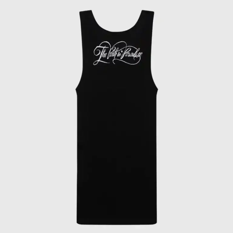 A front view of the Hellstar black tank top featuring white signature branding on a premium cotton sleeveless shirt.
