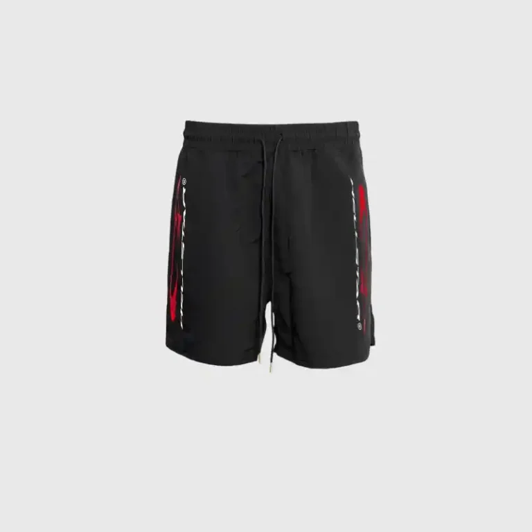 Black Hellstar vertical athletic shorts featuring a bold graphic logo design and comfortable drawstring waist for gym wear.