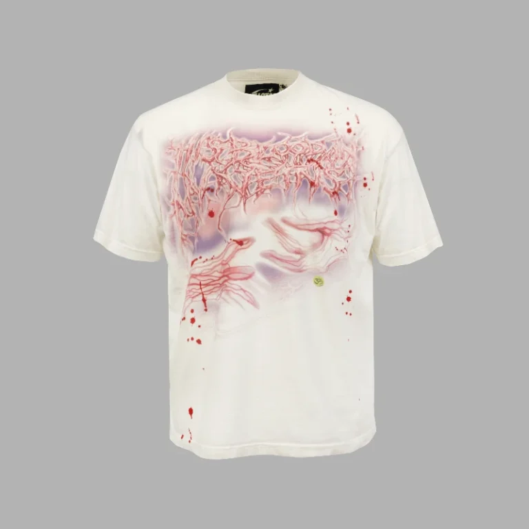 Hellstar Blood in My Veins graphic t-shirt in white with a heavyweight vintage-washed cotton boxy streetwear fit.